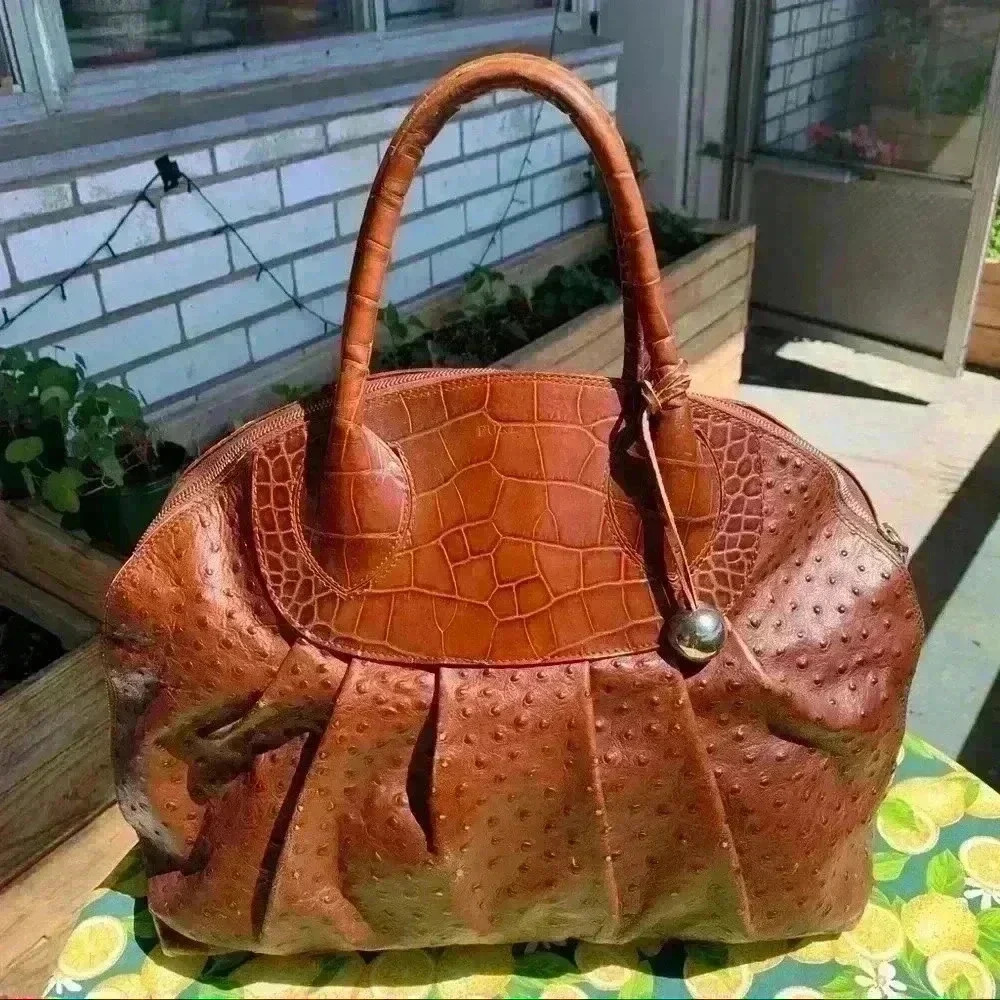 Furla crocodile and ostrich brown  purse